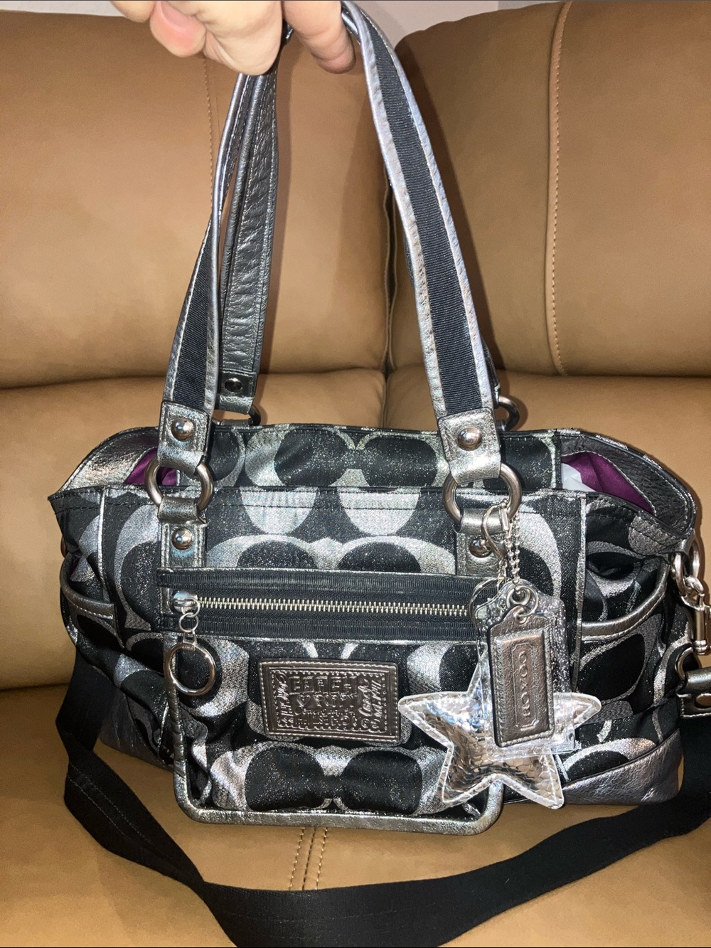 Coach Poppy Black/Silver Signature C Bag w/2 Coach tags & unbranded Star Charm